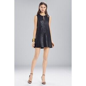JOSIE NATORI Black Faux Leather Mini Dress Lase Cut Design Size 10 NWT